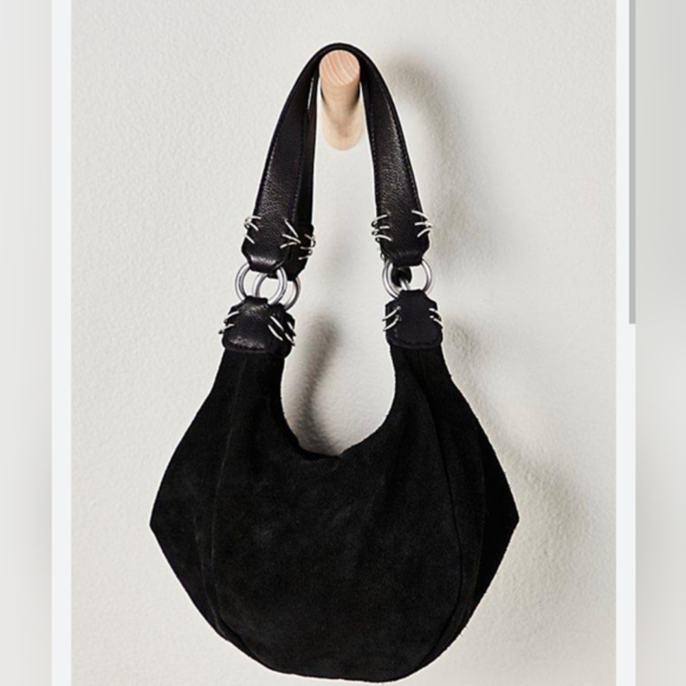 Free People Black Suede Hobo Bag